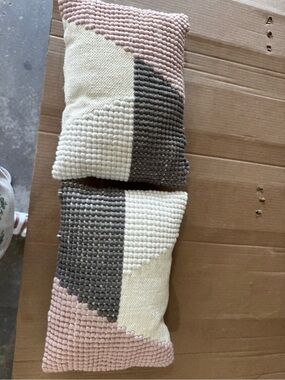 Geometric Textured Throw Pillow Pair in Pink, Gray & Cream